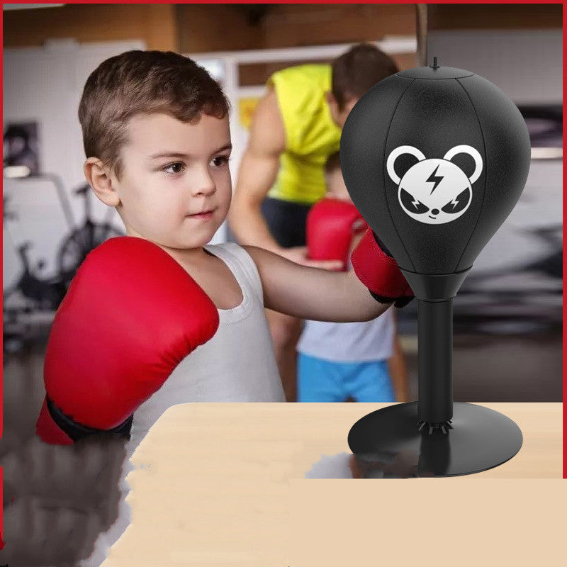 Adjustable Desktop Punching Speed Ball - Durable PU Leather, Stable Base (Monkey pattern and Kids Boxing Gloves)