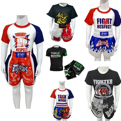 Kids Boxing Set - Sparring Shorts And Tights - Bright Green - Hit Red - L
